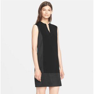 Vince Split Neck Shift Dress W/ Satin Panels Large